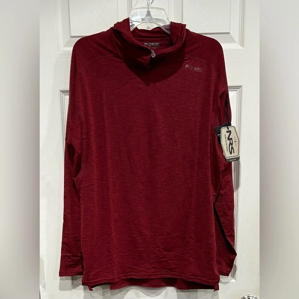 NRS Men's XL Silkweight Hooded Shirt - UPF 50+ Long Sleeve T-Shirt Red Vino NWT